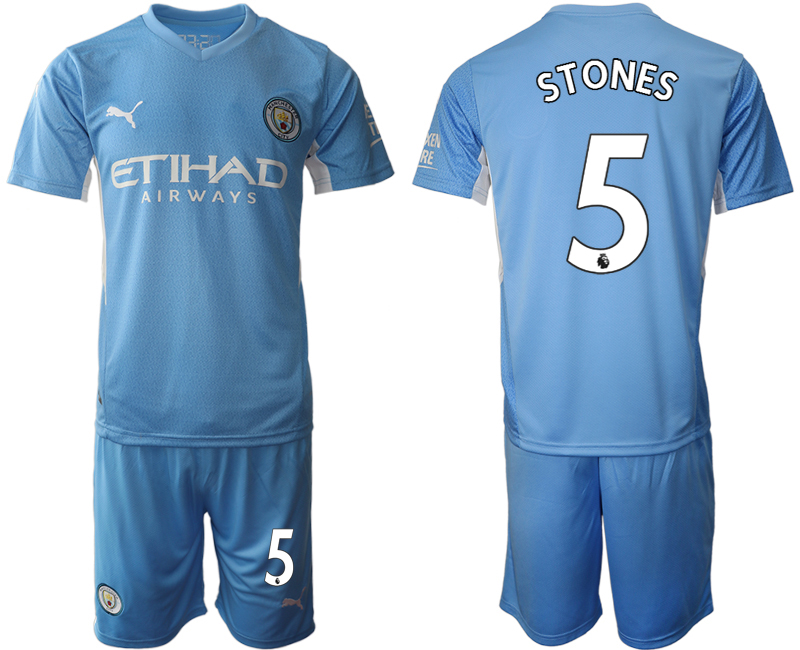 Men 2021-2022 Club Manchester City home Light blue #5 Soccer Jersey